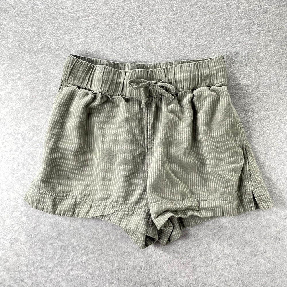 Melrose and Market Linen Blend Shorts Womens Medium Olive Pinstripe Drawstring